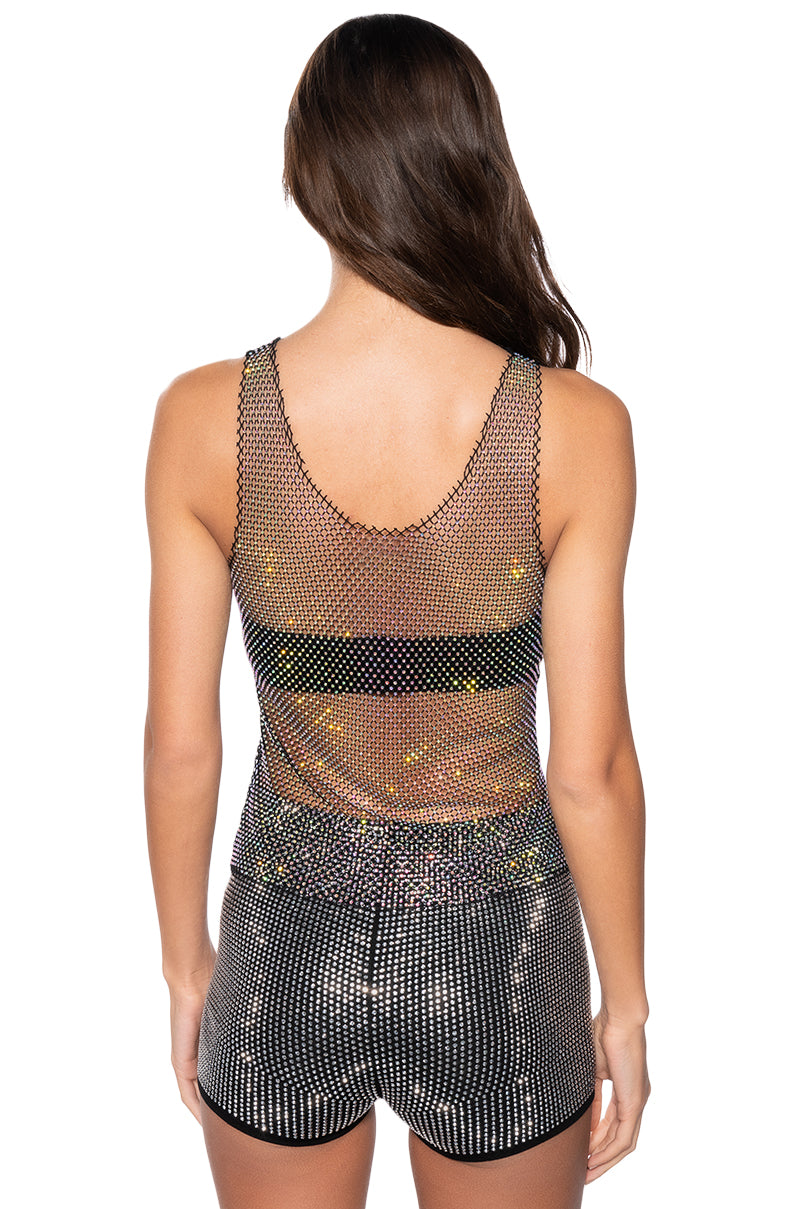 Full View Angel Sleeveless Rhinestone Mesh Top In Black