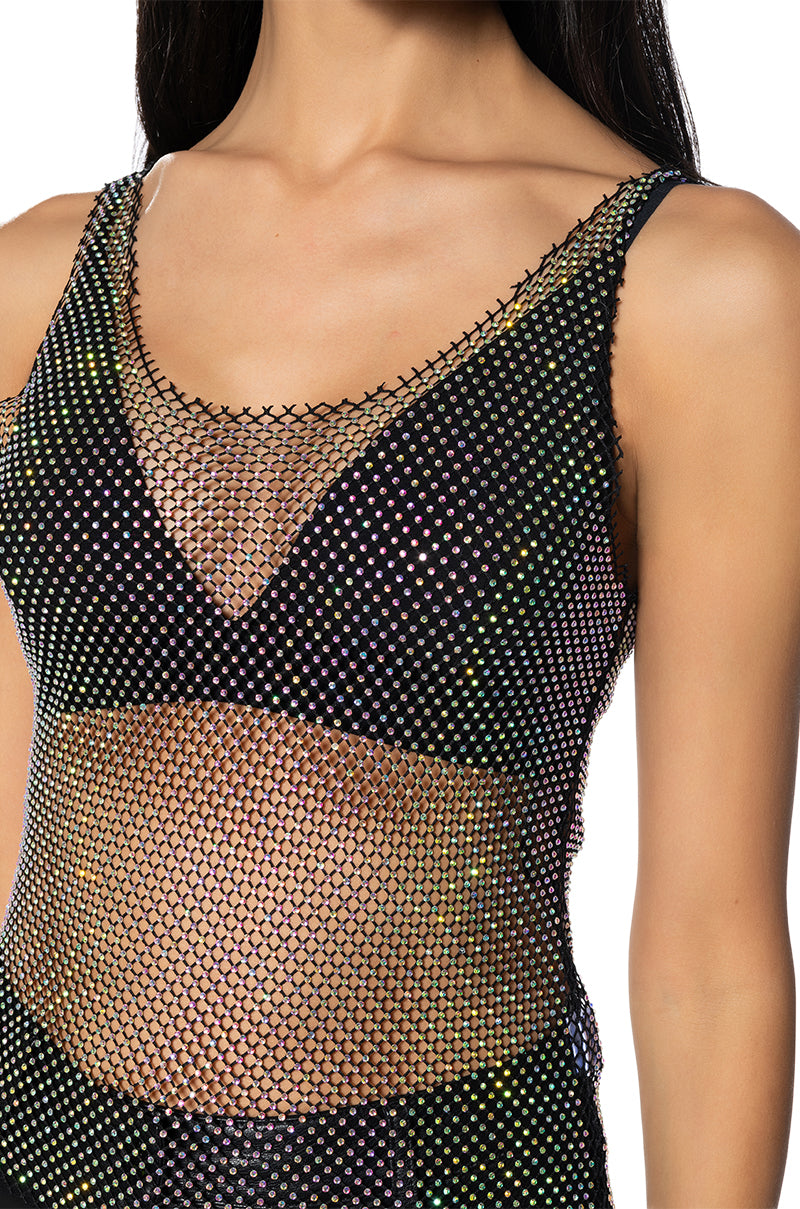 Full View Angel Sleeveless Rhinestone Mesh Top