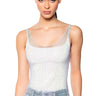 Front View Angel Vibes Rhinestone Mesh Tank In Silver