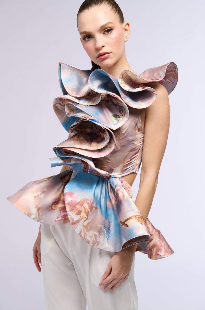 Front View Angel Ways Silky Sleeveless Peplum Blouse
