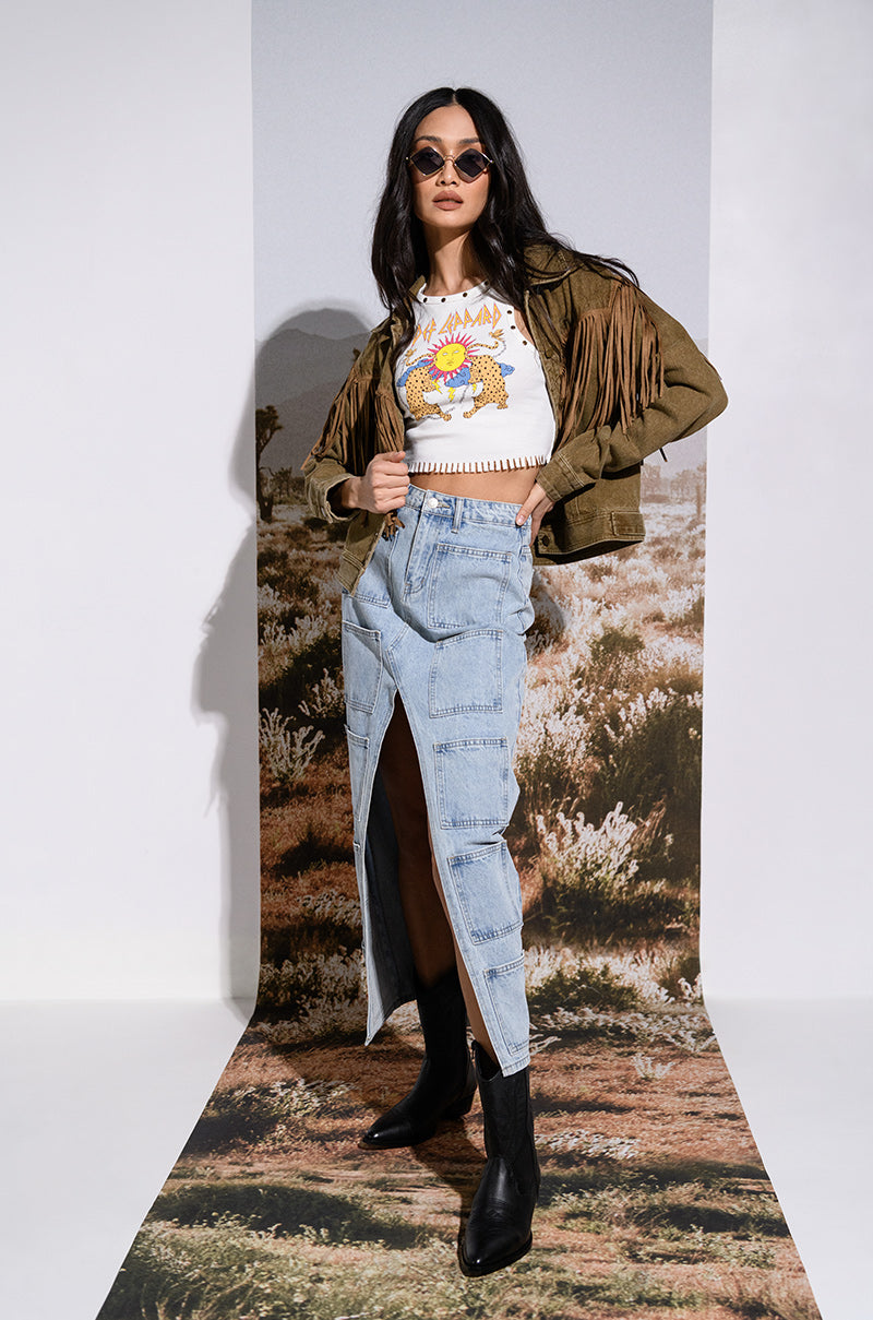 Extra View Angelica Denim Midi Open Slit Skirt