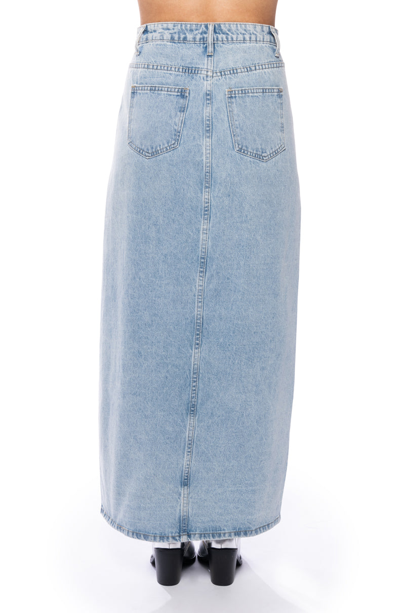 Detail View Angelica Denim Midi Open Slit Skirt