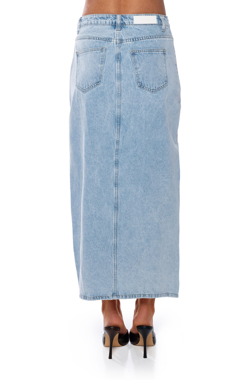 Extra View Angelica Denim Midi Open Slit Skirt
