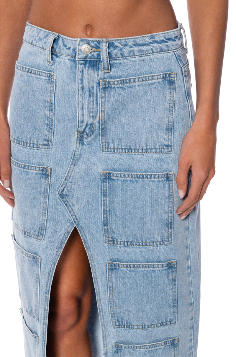 Extra View Angelica Denim Midi Open Slit Skirt