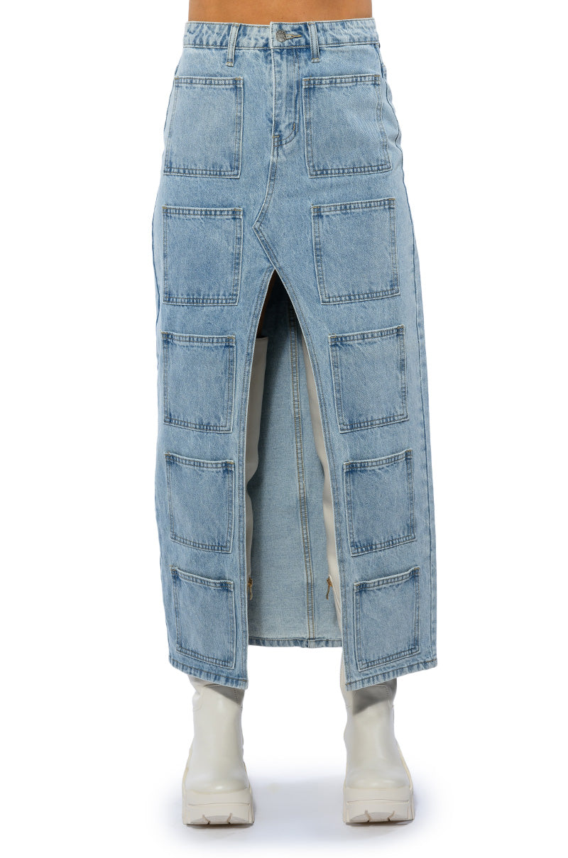Extra View Angelica Denim Midi Open Slit Skirt