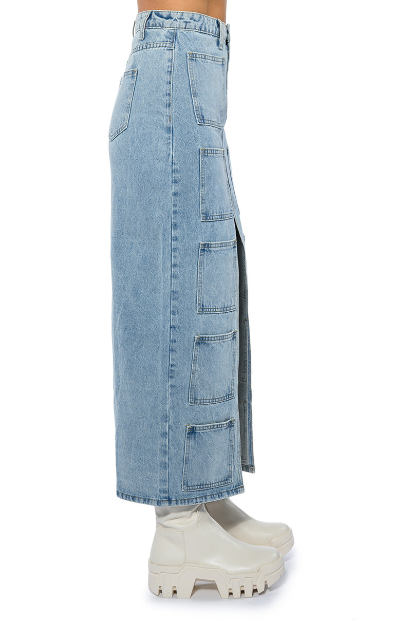 Extra View Angelica Denim Midi Open Slit Skirt