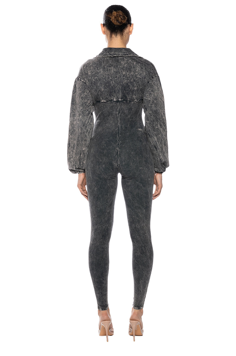 Detail View Angelina Fitted Acid Wash  Jumpsuit