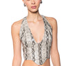 Front View Animal Instinct Faux Leather Halter Neck Corset Top