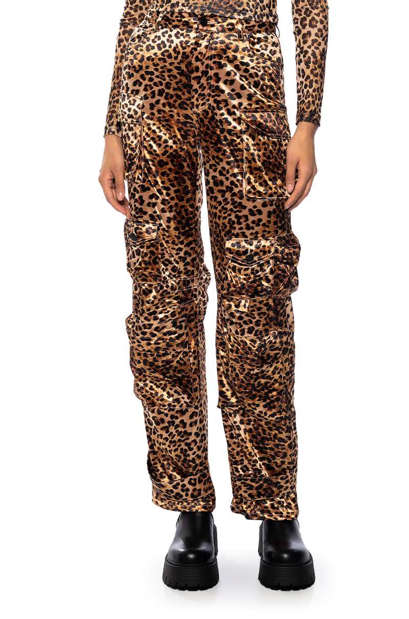 Front View Animal Instinct Satin Cargo Pant