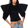 Front View Annika Statement Sleeve Top In Black