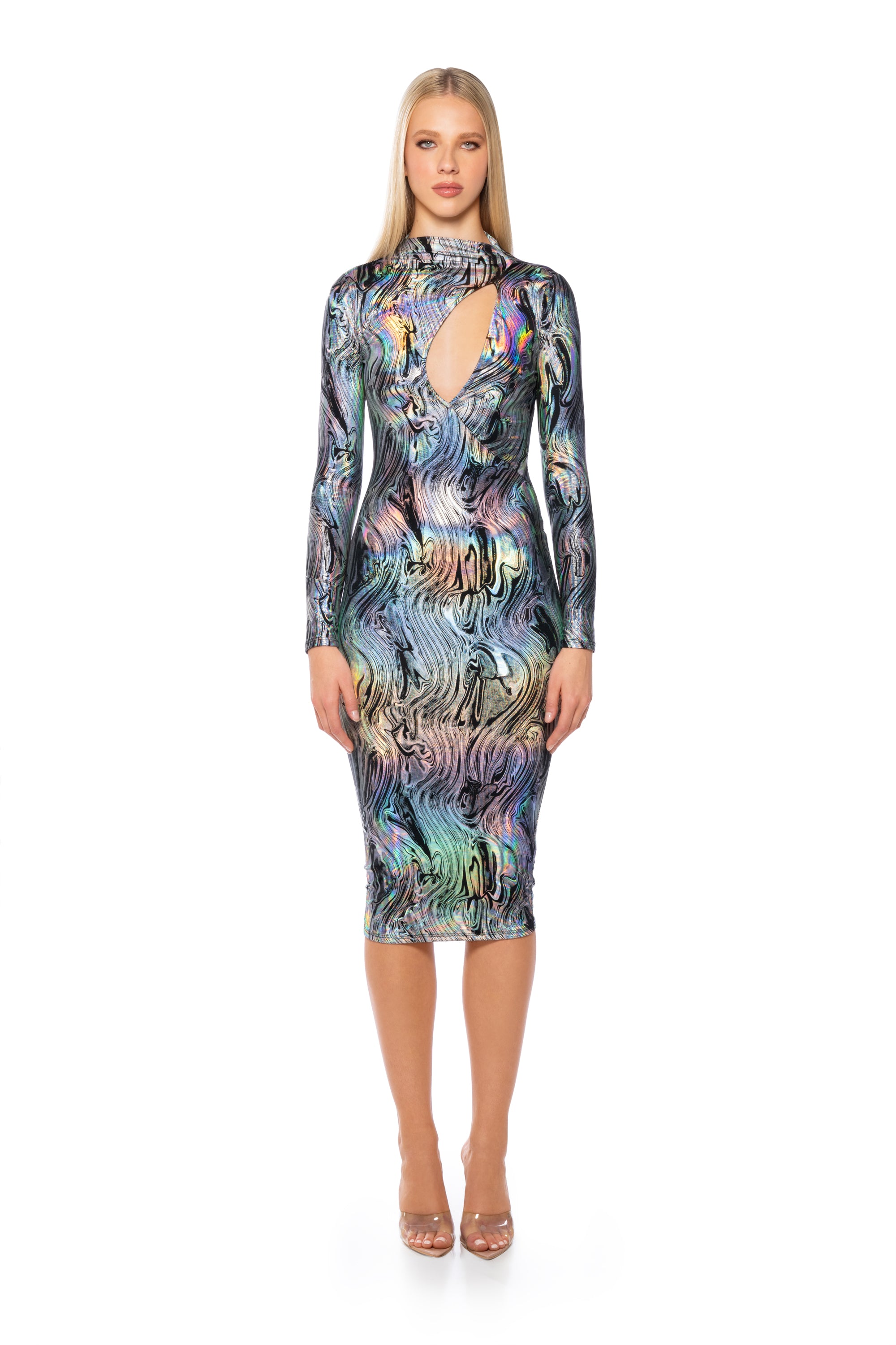 Full View Another Planet Metallic Midi Dress