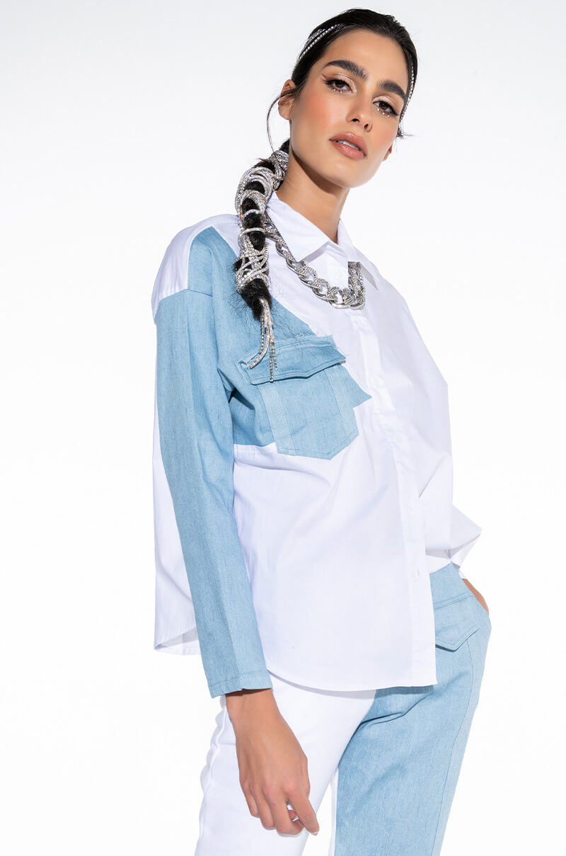 ANYTIME ANYWHERE DENIM PATCH BUTTON DOWN view 0