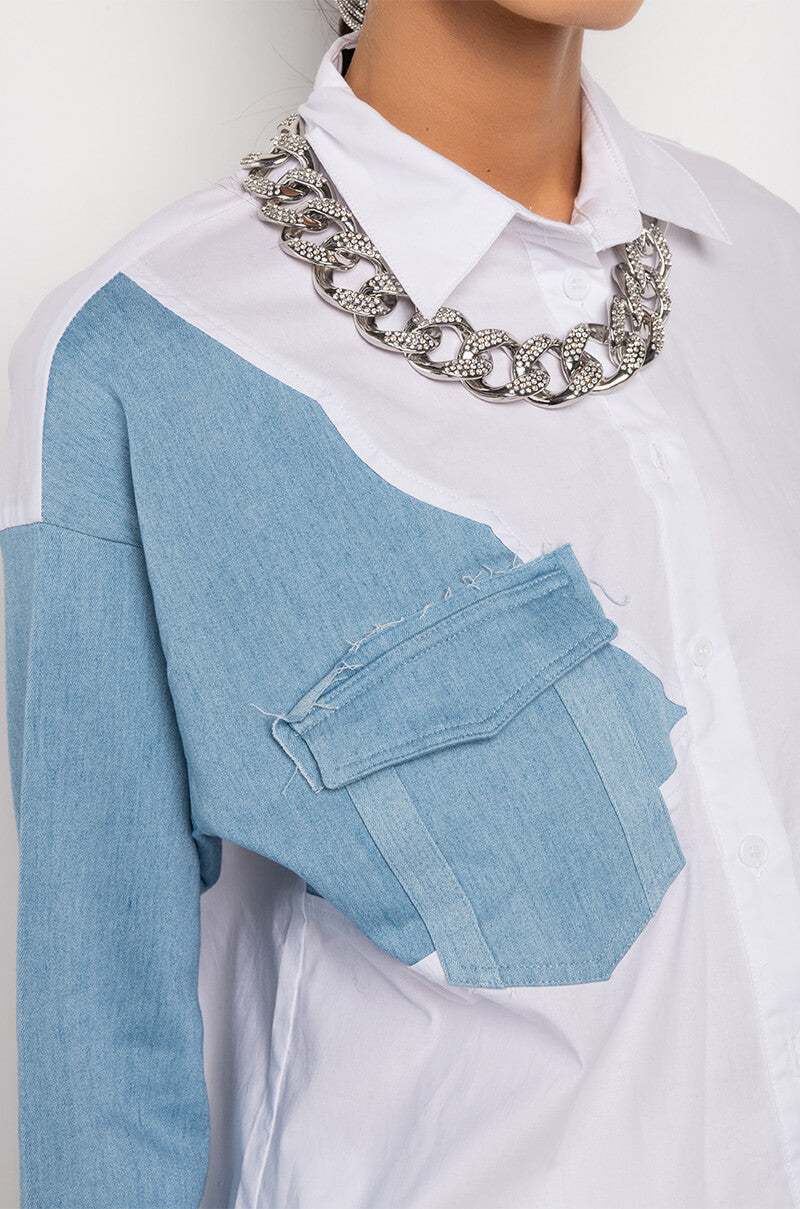 Extra View Anytime Anywhere Denim Patch Button Down