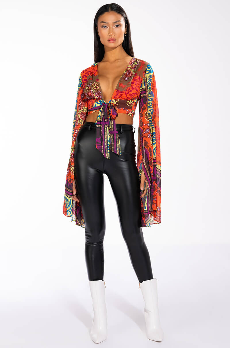 Extra View Anywhere I Go Cropped Tie Front Chiffon Blouse