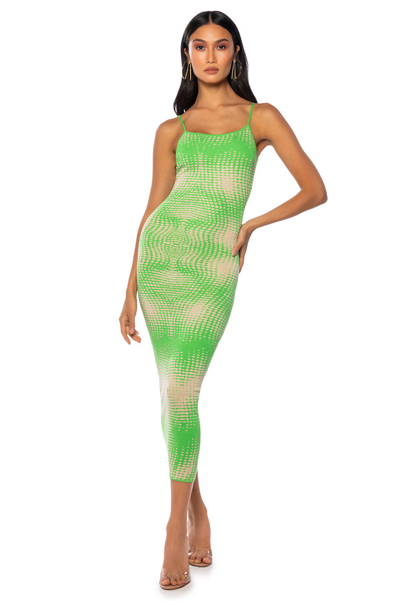 Front View Aphrodite Strappy Bodycon Midi Dress