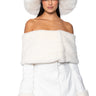 Front View Apres Ski Off Shoulder Faux Fur Mini Dress