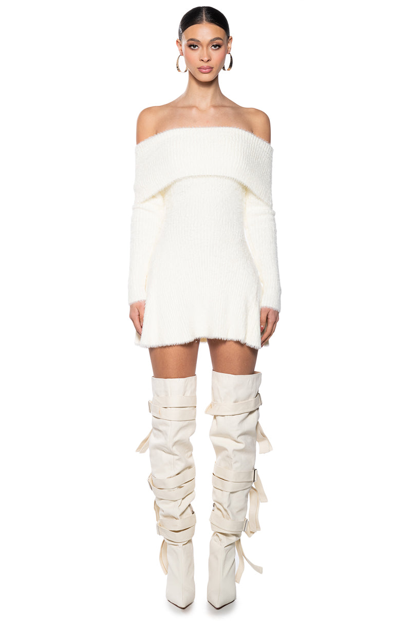 ARI OFF THE SHOULDER KNIT MINI DRESS AKIRA ARI OFF THE SHOULDER KNIT MINI DRESS AKIRA