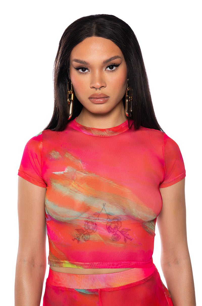 Front View Ari Printed Mesh Tshirt
