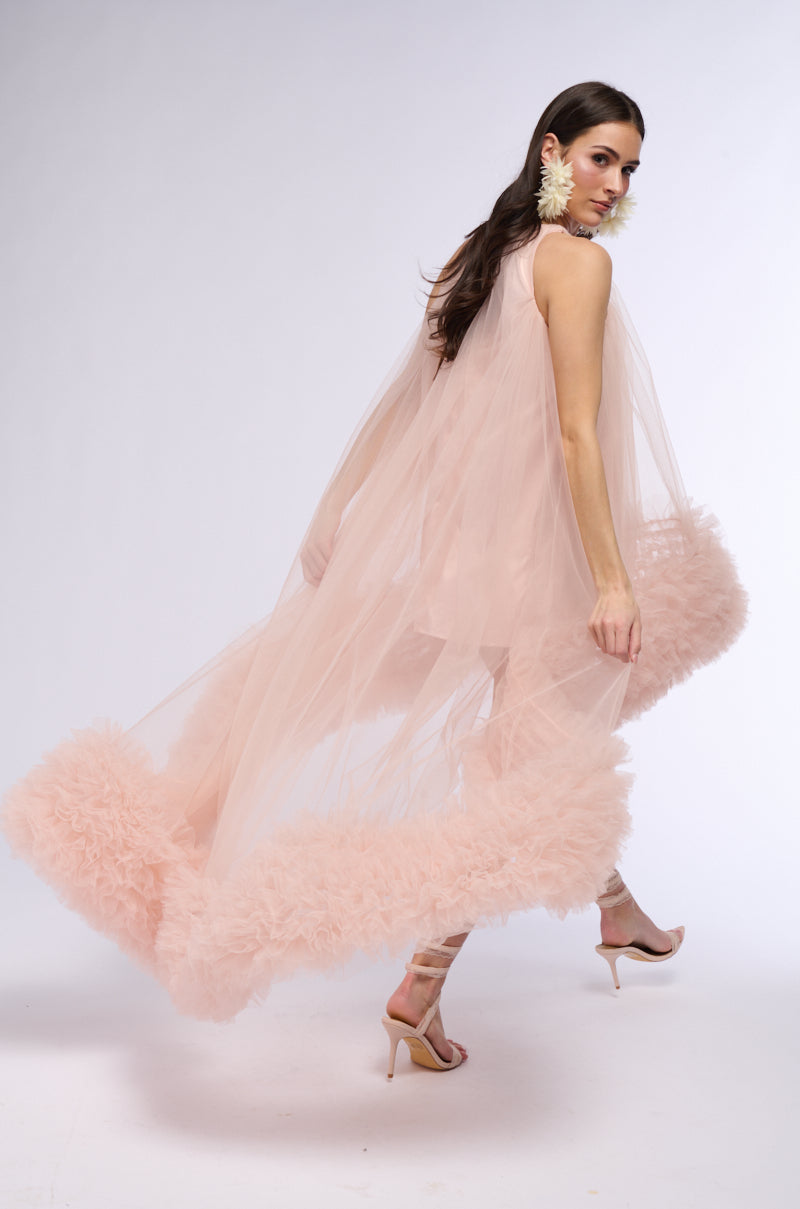 ARI TULLE RUFFLE HIGH LOW MINI DRESS IN BLUSH – AKIRA