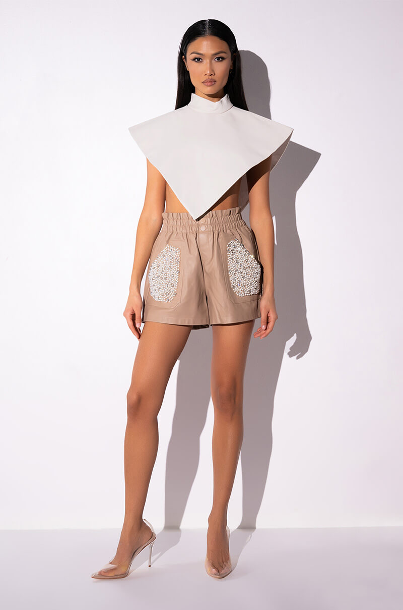 Extra View Aria Faux Leather Mock Neck Triangle Blouse