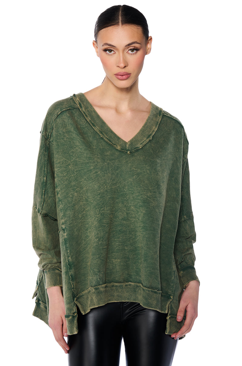 Side View Aria Oversized V Neck Sweatshirt