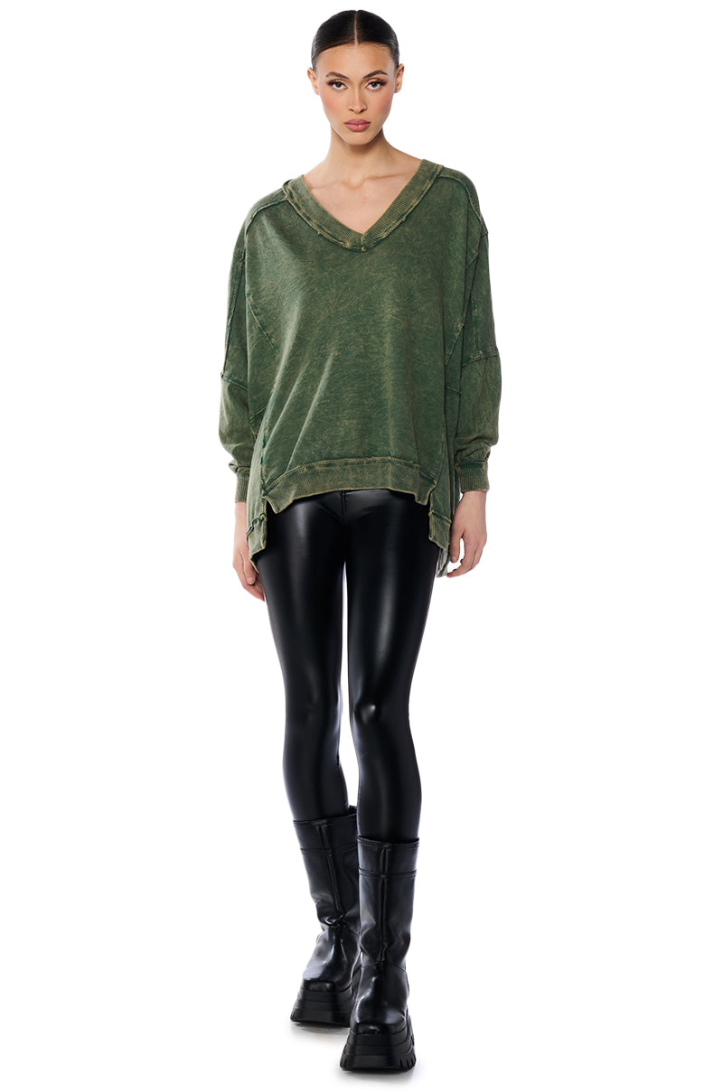 Back View Aria Oversized V Neck Sweatshirt