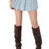 Front View Aria Pleated Denim Mini Skirt