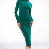 Front View Ariana Ruched Long Sleeve Funnel Neck Midi Dress