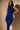 Front View Ariana Ruched Sleeveless Funnel Neck Midi Dress In Blue