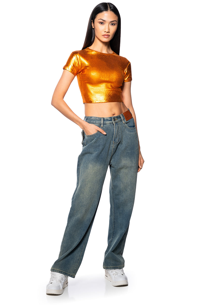 ARIES METALLIC RIB SHORT SLEEVE T SHIRT IN ORANGE – AKIRA