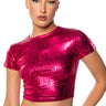 Front View Aries Metallic Short Sleeve T Shirt In Pink