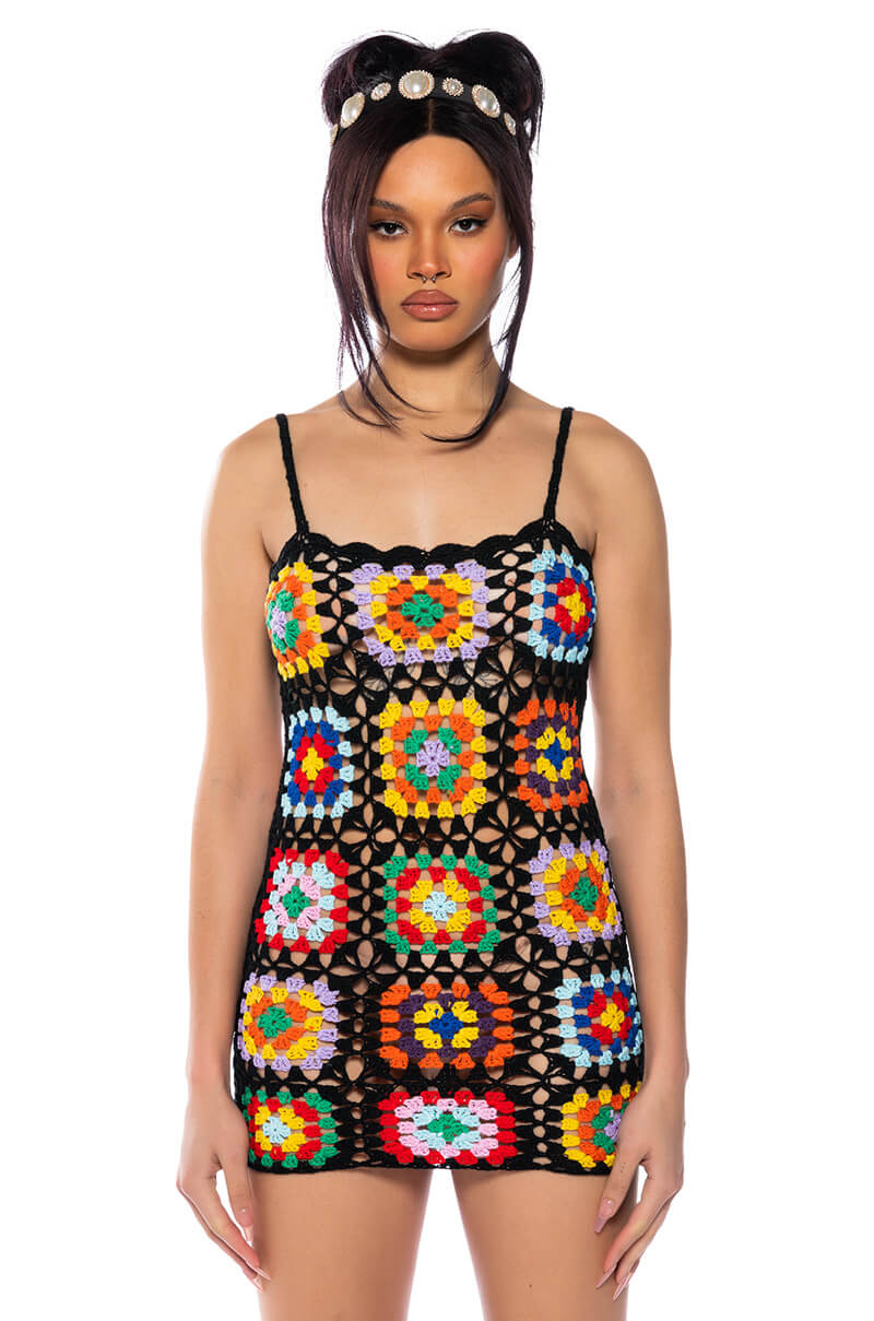 Front View Arlo Crochet Knit Mini Dress