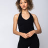 Front View Around The Way Ribbed Halter Top in Black