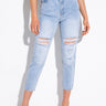 Front View Arrivederci Acid Wash High Rise Distressed Mom Jeans