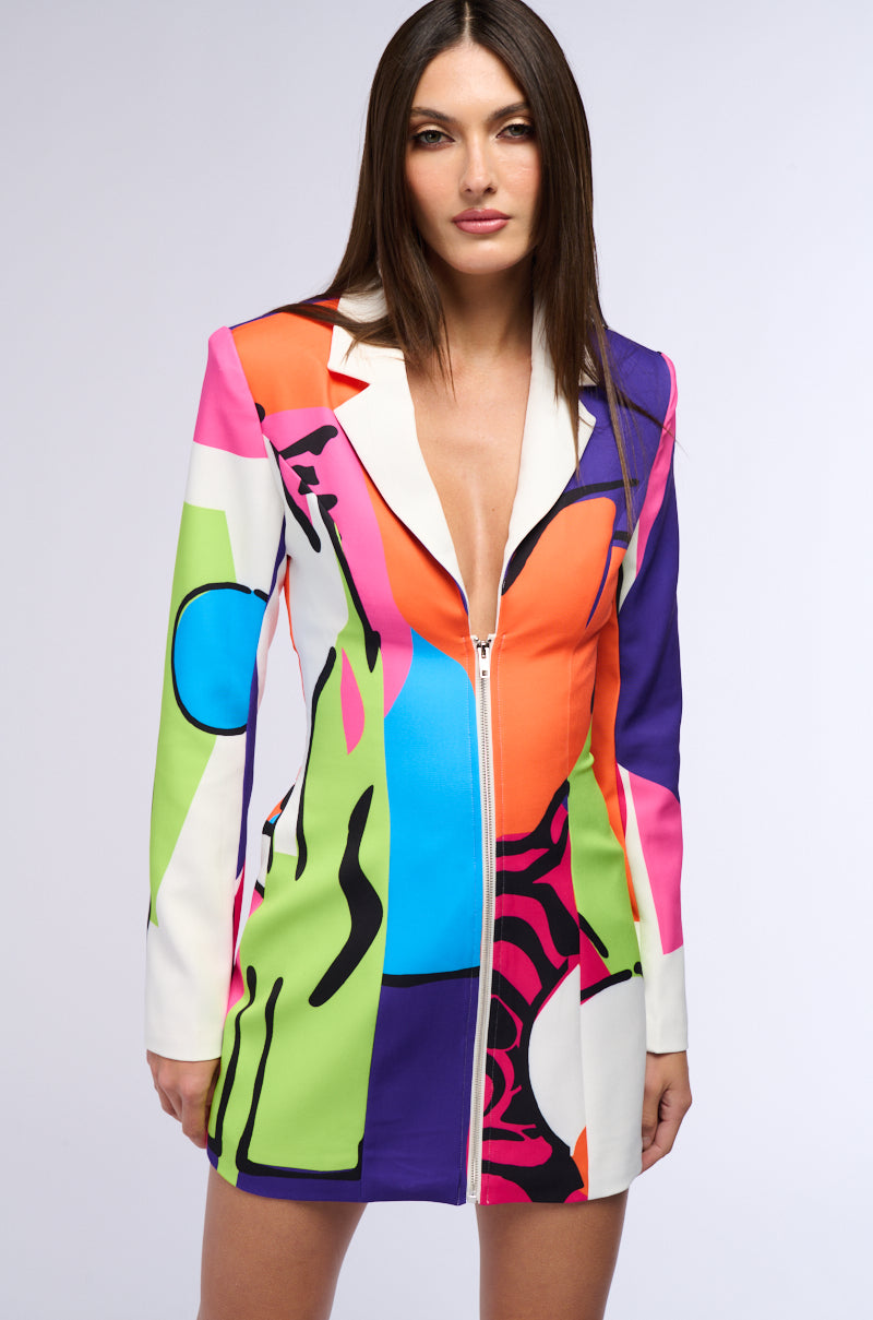 ART DECO PRINTED BLAZER MINI DRESS view 0