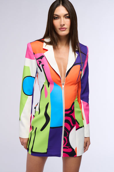 dressproduction W174 着画あり art-deco-printed-blazer-mini-