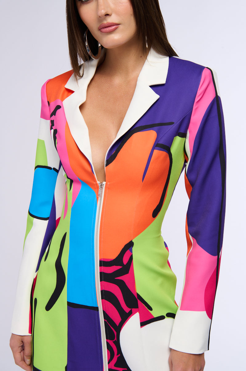 Extra View Art Deco Printed Blazer Mini Dress