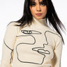 Front View Art Is Life Abstract Face Ribbed Turtleneck Sweater