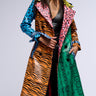 Front View Arty Patchwork Faux Leather Trench