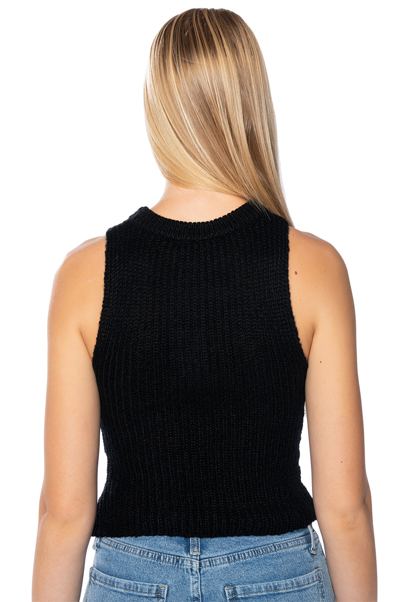 Full View Arya Sleeveless Distressed Chain Sweater