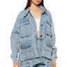 Front View Asap Convertible Multi Pocket Denim Jacket