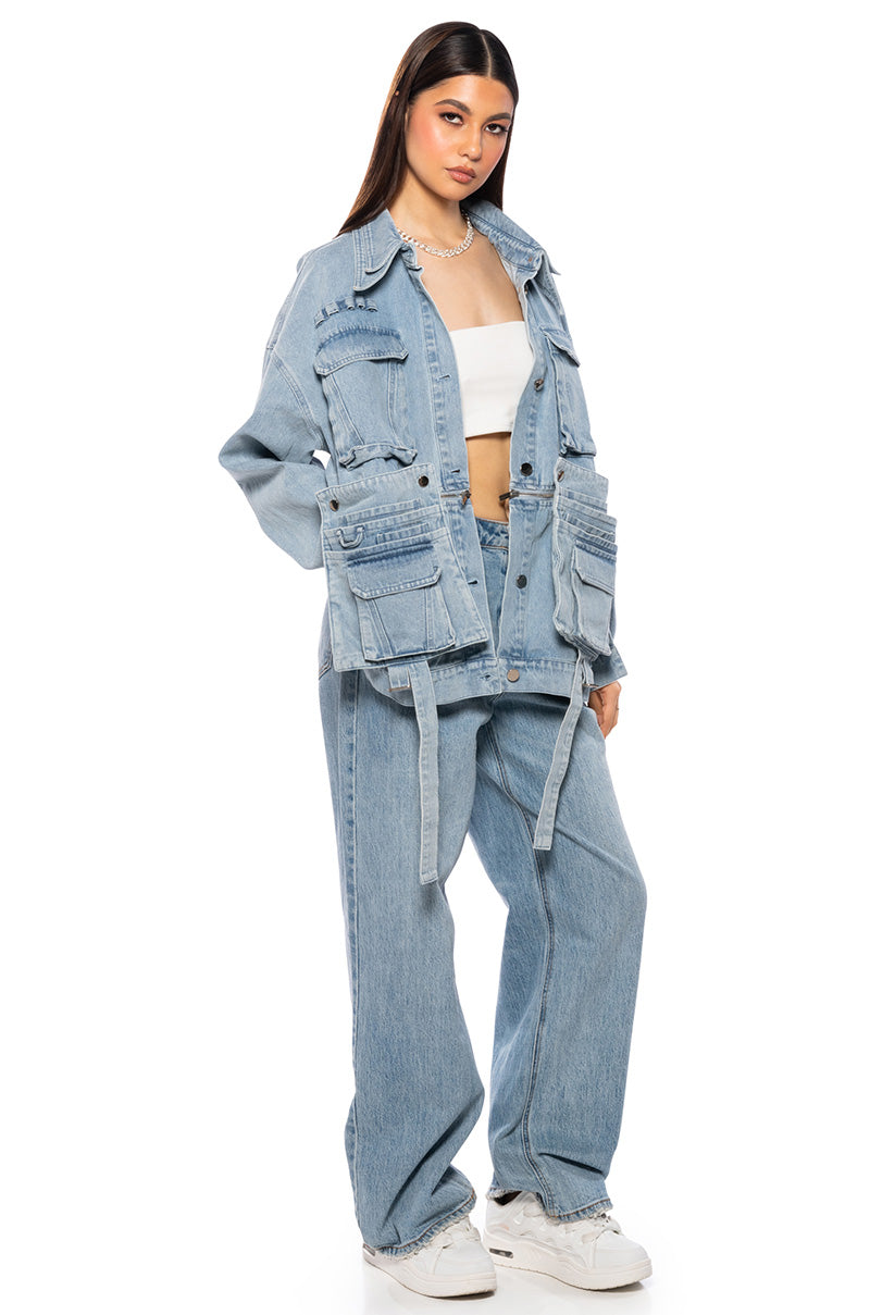 Detail View Asap Convertible Multi Pocket Denim Jacket