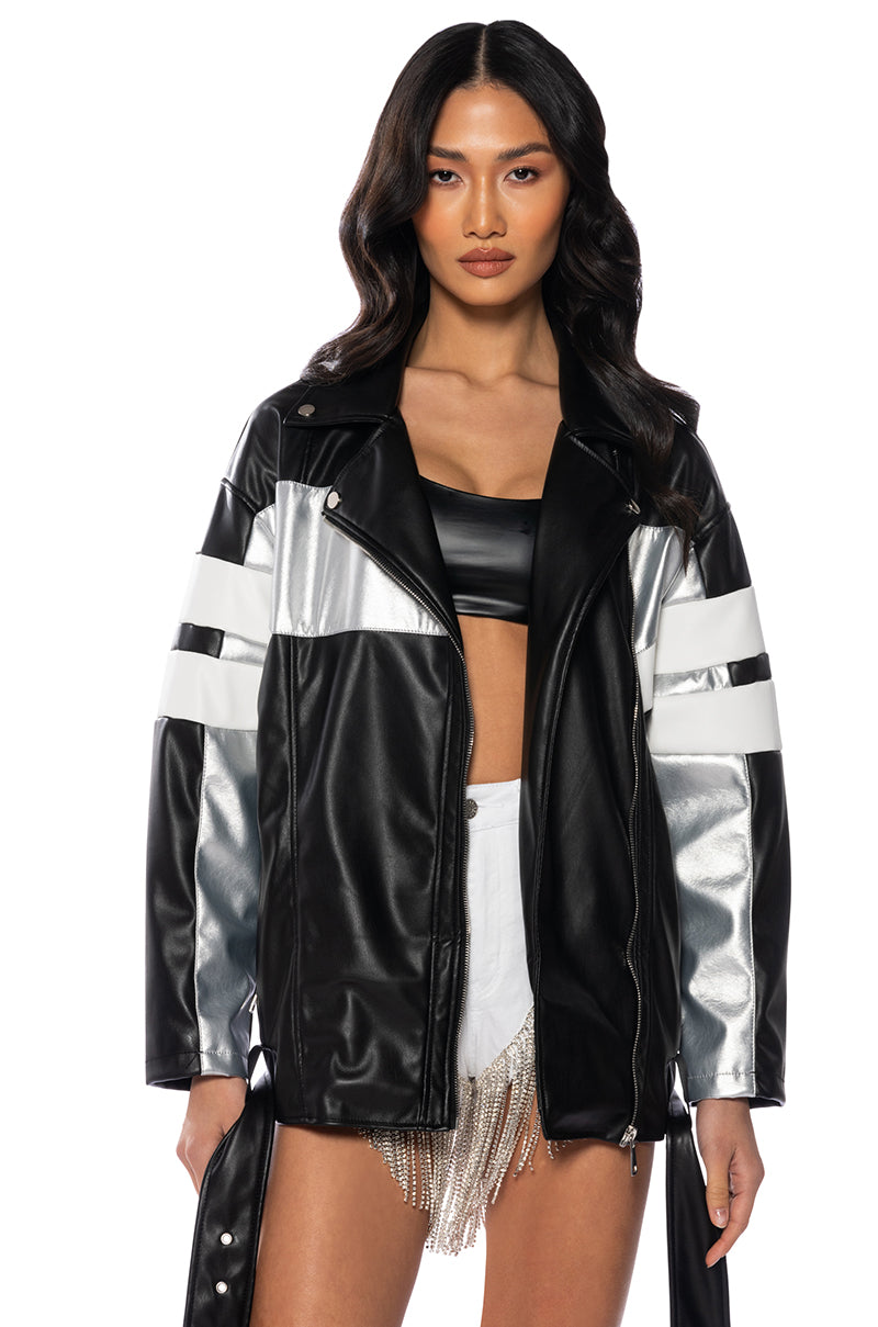 Front View Ash Oversized Moto Jacket