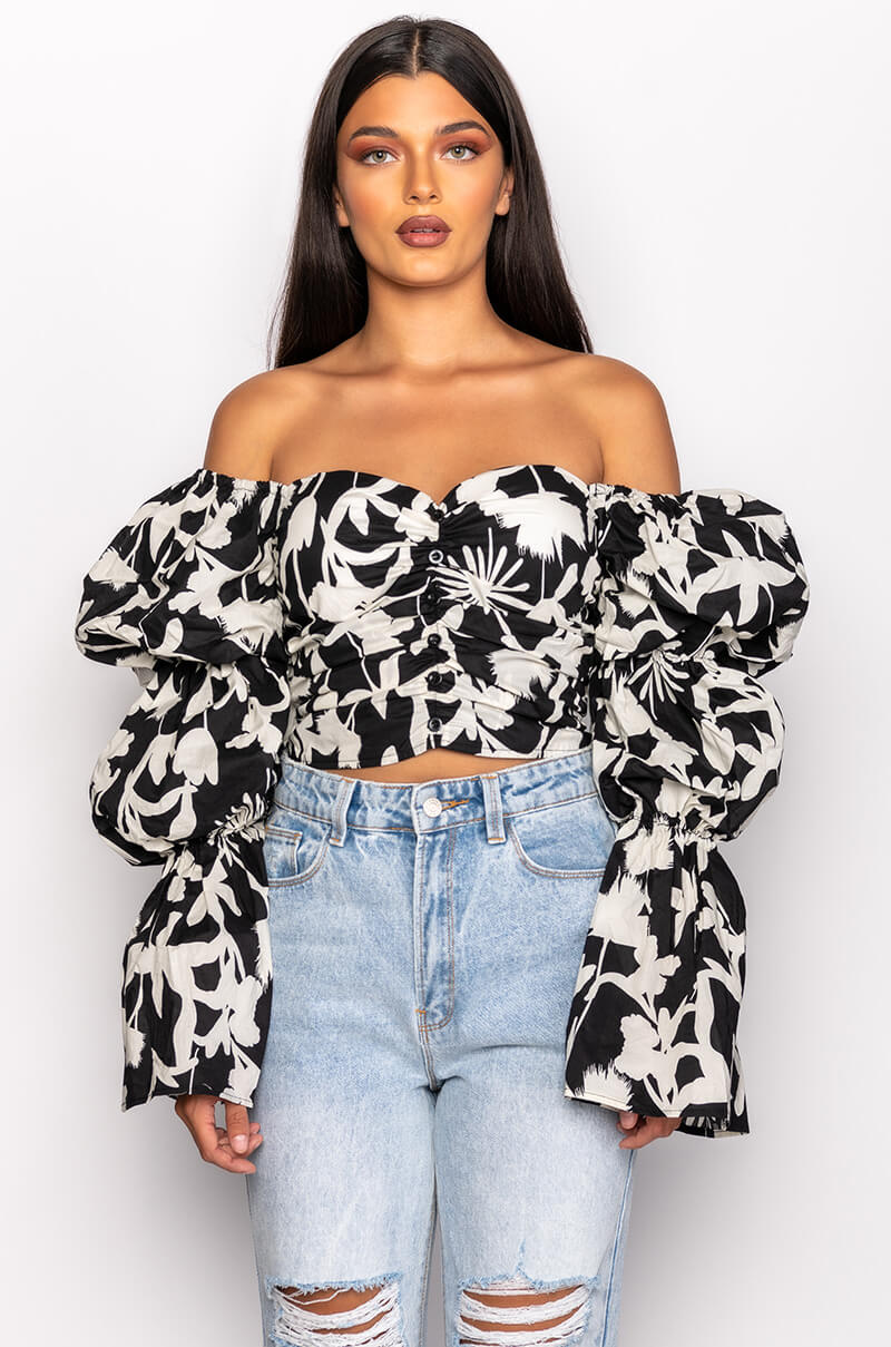 Back View Aster Off The Shoulder Floral Blouse