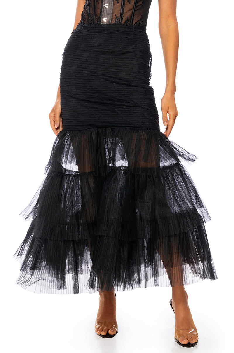 Front View At The Gala Flounced Tulle Maxi Skirt