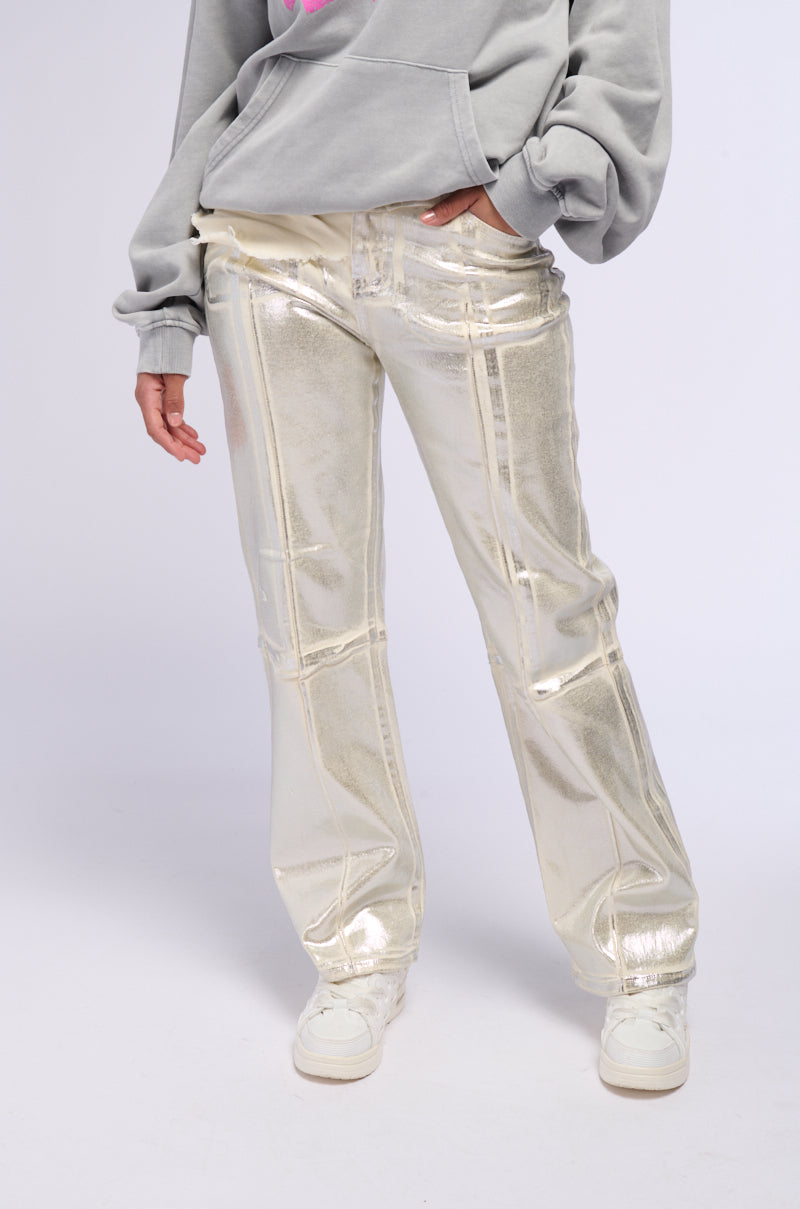 Front View Atlas Metallic Detail Wide Leg Denim
