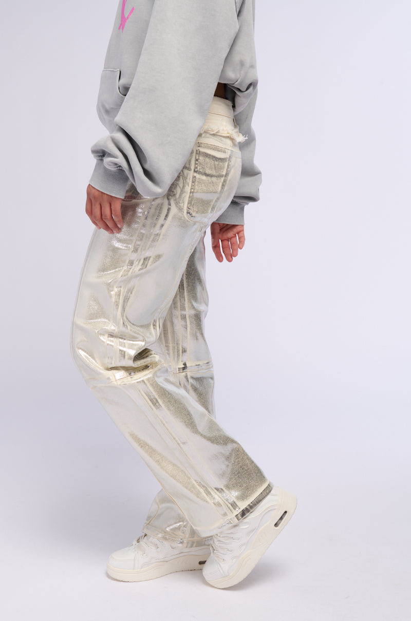 Side View Atlas Metallic Detail Wide Leg Denim