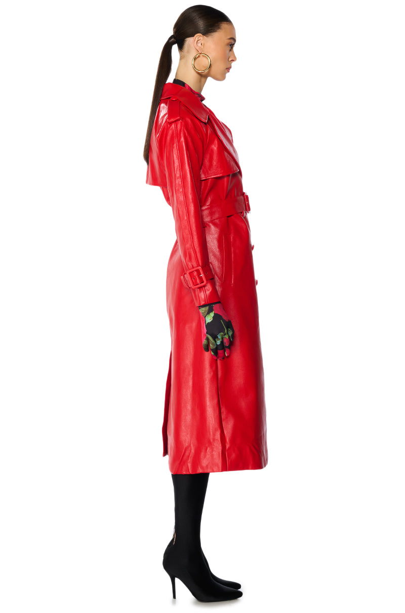 Full View Au Revoir Faux Leather Trench In Red