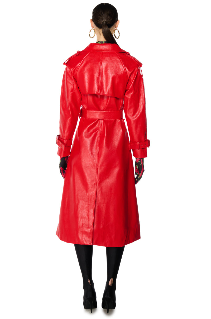 Extra View Au Revoir Faux Leather Trench In Red
