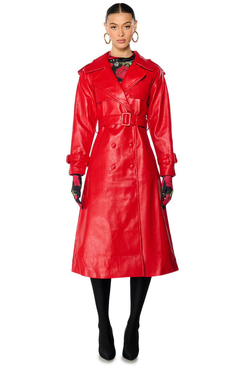 Extra View Au Revoir Faux Leather Trench In Red